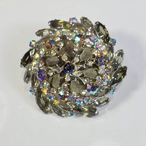 STUNNING Vintage Smokey & Clear Rhinestone Brooch/Pin